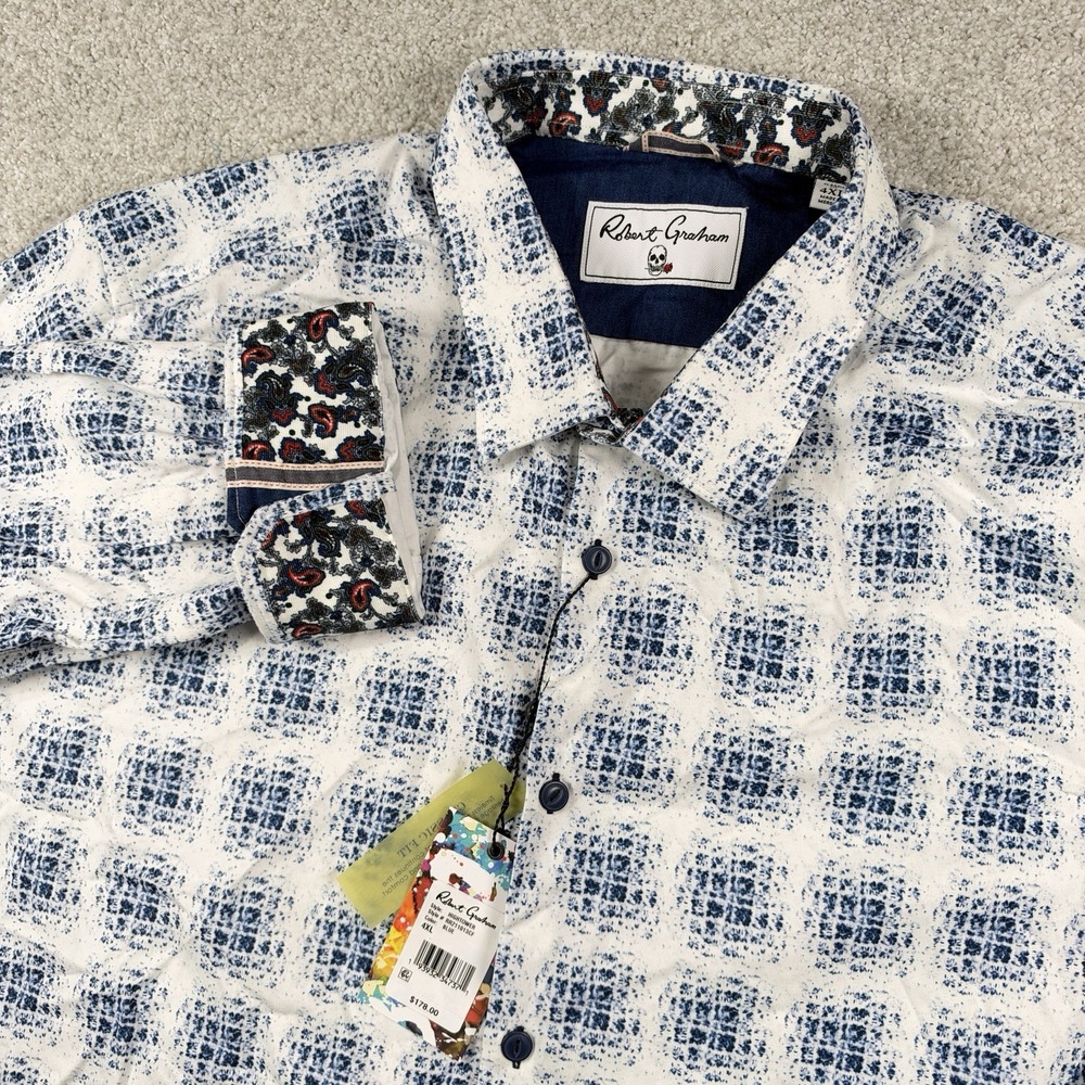 NEW ROBERT Graham Button Up Shirt Men's 4XL White Blue Hightower Blur Poplin